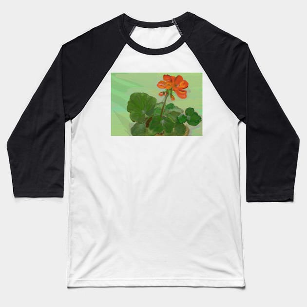 An Orange Geranium Baseball T-Shirt by trishaclarkin